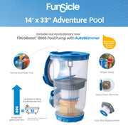 Funsicle 14ft Round Above Ground Metal Frame Swimming Pool, Puncture-Resistant 3-Ply Toughmesh, Includes FiltraBoost 800S Pump with AutoSkimmer, Blue, For Ages 6 and Up