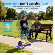 Tcdjtc Hoverboard, 9 mph Speed, Dual Motors, 6.5-Inch All Terrain Tires, LED Lights, Bluetooth Speaker, Gold