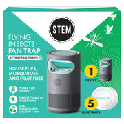 STEM Flying Insect Fan Trap, Indoor Bug Control with UV Light and Quiet Fan, Chemical-Free, Starter Kit with 1 Device and 5 Glue Traps