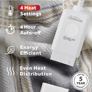 Sunbeam Electric Heated Throw Blanket, Neutral Plaid, Super Soft Microplush, Oversized 60x80, 4 Heat Settings, Model 13691