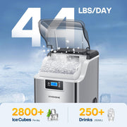 SPECSTAR X003KYQ70L Nugget Ice Maker Machine Countertop Ice Maker with Hand Scoop 10 Ice Bags and Self Cleaning Function 44lbs/Day Sliver
