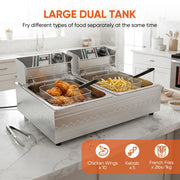 Daluvenix Commercial Electric Deep Fryer, Dual Tank 12L Capacity, 5000W, Stainless Steel, Adjustable Temperature Control, DA-KI02057