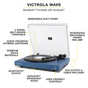Victrola Wave Bluetooth Turntable with Auracast Broadcast, Audio-Technica AT-VM95E Cartridge, Green, VPT-1520-GRN