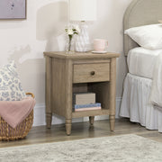 My Texas House Monroe 1 Drawer Nightstand with USB Ports and Outlet, Brushed Oak Finish, Wood Composite, Rectangle, Traditional Style, 451942