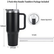 Binsuca 40 oz Travel Mug with Handle, Straw Lid, Double Wall Vacuum Insulated Stainless Steel, Leopard Print Black and White