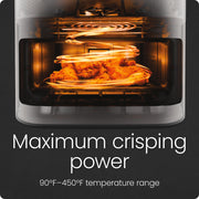 Chefman Crispinator Air Fryer, 8 Quart Capacity, 6 Cooking Functions, 1700W DC Motor, 450F Max Temperature, Nonstick Ceramic Basket, Built-In Viewing Window, Midnight