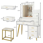 Ktaxon Vanity Table Set with Lighted Mirror for Girls, Women, White - Particleboard and Metal