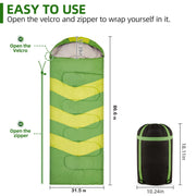 Invoker Direct Sleeping Bag, 3-4 Season Lightweight Waterproof Envelope Design, Hollow Cotton Insulation, 86.6 x 31.5 in, Portable for Camping Hiking Backpacking