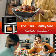 MIRASTON 5.8QT Air Fryer, 8-in-1 Touchscreen, Stainless Steel, View Window, 1450W MS4804
