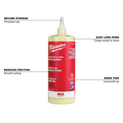 Milwaukee Wire & Cable Pulling Wax Lubricant, Temperature-Stable Synthetic Wax, Yellow, 1 Quart, 48-22-4136