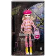 Monster High HXJ05 Wednesday Doll with Beret and Backpack, Doll Stand