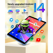 FITIFUN Android 14 Tablet, 10 Inch HD Display, 4GB RAM, 32GB Storage, 1TB Expandable, Quad-Core Processor, WiFi, Dual Cameras, Blue