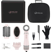 InGlam AB0319-4P 4 in 1 Hair Dryer with Diffuser and Curler, Negative Ion Detachable Brush Hair Dryer & Volumizer, Pink