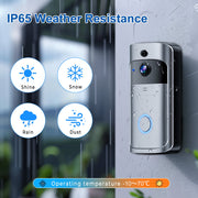 VEAT00L Wireless Video Doorbell, 1080P HD, Battery-Powered, Two-Way Audio, PIR Motion Detection, Night Vision, Silver Metal