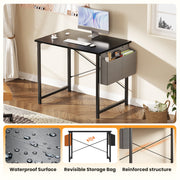 Concetta 31 Inch Computer Writing Desk with Black Steel Frame, Cedar Wood Top, Storage Bag and Headphone Hook WMCOBE-FH-GDZ-24BD-31BK-HY