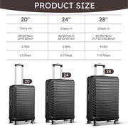 Gowill 09I 10 Piece Luggage Sets, 20 24 28 inch Lightweight Harside Suitcase with Spinner Wheels and 7PCS Packing Cubes(Black)