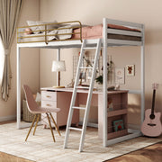 Furniture of America EC-BTS1239-W Twin Kids Loft Bed w/ Guardrails, White & Gold, Fits Standard Twin Mattress
