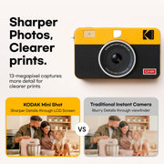 Kodak Mini Shot 2 Retro Instant Digital Camera and Photo Printer, 4PASS Dye Sublimation, Bluetooth, White, C210RW 60BNDL