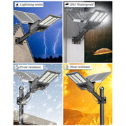 Bjsuc Solar Street Light, 15000W Equivalent, 3850000 Lumens, 6500K White LED, IP68 Waterproof Aluminum, Commercial Solar Flood Light, Black, Y-11000W