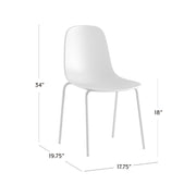 Mainstays Modern Stackable Dining Chairs, Set of 4, White, Metal Legs, Curved Backrest, Supports 250 lbs