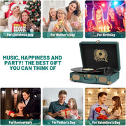DIGITNOW Vinyl Record Player Bluetooth Turntable 3-Speed Belt-Driven Portable Suitcase with Built-in Speakers Green 415