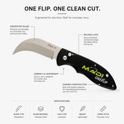 MADI OneFlip Lineman Pocket Knife, Hawkbill Curved Stainless Steel Blade, One-Hand Opening, Lockback, Reversible Belt Clip, PTOLK-1P