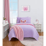 Your Zone YZ8501321522-19 Kids Purple and Pink Reversible Quilt Set with Purple Sheets, Daisy Flower, Twin, 5 Piece, Microfiber Polyester