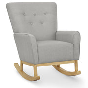 Delta Children Colby Rocking Chair, Mid-Century Modern, French Grey Fabric, Natural Wood Base