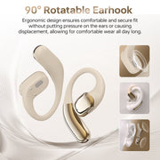 Breezio Open Ear Wireless Earbuds, Bluetooth 5.4, Hi-Fi Stereo, Over-Ear Earphones with Earhooks, 60H Playtime, LED Display, IPX7 Waterproof, Beige