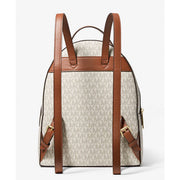 Michael Kors Sheila Medium Logo Backpack, Vanilla, Logo-Print Canvas with Leather Trim, Adjustable Buckled Leather Straps, Front Zip Pocket, 35F3G6HB6B-150