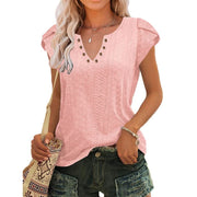 TEMOFON Women Blouse Summer T-Shirts Short Sleeve Casual V Neck Tops