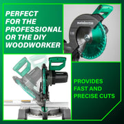 Metabo HPT 10-Inch Single Bevel Compound Miter Saw, 15-Amp Motor, Xact Cut Shadow Line, Adjustable Bevel 0-45, Miter 0-52, 40T TCT Blade, Lightweight 24 lbs, C10FCG2