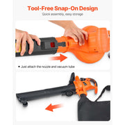 KFFKFF Electric Leaf Blower 3-in-1 Blower Vacuum Mulcher, 12 Amp Motor, 250 MPH, 400 CFM, Dual-Speed, Wheeled Base, 70L Collection Bag, BV-14EG-12A