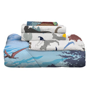 Jurassic World Kids 4 Piece Twin Bed In A Bag Bedding Set, Reversible Comforter, Polyester Microfiber, Blue Gray, 7B0517