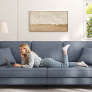 HOMSHADE 87 Sofa Couch, Extra Deep Seat, Linen Fabric, Round Arms, Blue Gray, Includes 2 Pillows, MJSF01-GY