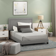 Furinno Laval Full Platform Bed Frame with Double Row Nail Head Upholstered Headboard, Glacier Polyester, 12 Wooden Slats, 400 lbs Capacity, FB17023F-GL