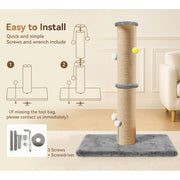Unbranded Cat Scratching Post, 5-Inch Thick Sisal Pole, 36-Inch Tall Tower with 20.8x15.9-Inch Extra-Stable Base, Gray, Top Perch