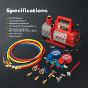 SPECSTAR Air Vacuum Pump Kit, 110V 1/3 HP Single Stage Rotary Vane, 4 CFM, AC Manifold Gauge Set, Leak Detector, Red, X0037DG5UR