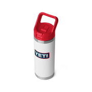 YETI Rambler 18 oz Sports Water Bottle, Vacuum Insulated Stainless Steel, Leakproof Straw Cap, White/Rescue Red/Badge