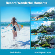 SEREE DC015-NLMG15-01M FHD 2.7K 48 MP Dual Screens Waterproof Camera for Snorkeling, Blue