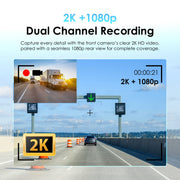 Rexing Dash Cam Dual Camera System, 2K Front, 1080P Rear, WiFi App Control, Loop Recording, Parking Monitor, Black, WMTC2B