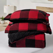 3-Piece Plush Sherpa Comforter & Sham Set, King Red/Black