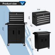 Steelite AZ7052 26-Inch Tool Chest & Storage Cabinet, 5 Drawers Rolling Tool Chest with Detachable Top Tool Box, Black