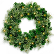 Silensys 24 Inch Pre Lit Artificial Christmas Wreath With 40 LED Warm Yellow Lights And 140 PVC Tree Branch Tips With Timing Function, Green