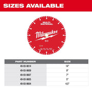Milwaukee 7 in. Multi-Material Diamond Blade, Vacuum Brazed Grit, Vented Segment Design, Solid Steel Core, Red, 49-93-9607