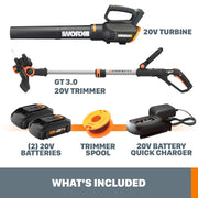 Worx 20V Cordless 12 in. String Trimmer and Turbine Leaf Blower Combo with 2 Batteries and Charger WG928