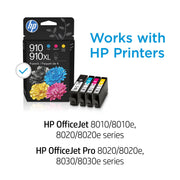 HP 910 CMY and 910XL Black Ink Cartridge 4-Pack, High Yield, Compatible with HP OfficeJet Pro Printers