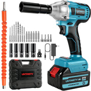 UNTIMATY Cordless Impact Wrench, 1/2 Inch Brushless Motor, 320 Ft-lbs Torque, 21V 3.0Ah Battery, Includes 7 Sockets, Blue