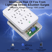ONDOG Multi Plug Outlet Surge Protector, 6 AC Outlets, 3 Smart USB Ports, 1680 Joules, White, AHR-339
