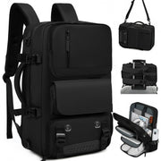 Gynky Large Travel Backpack with Shoe Compartment, Laptop Sleeve, Waterproof, Airline Approved Carry On, Black
